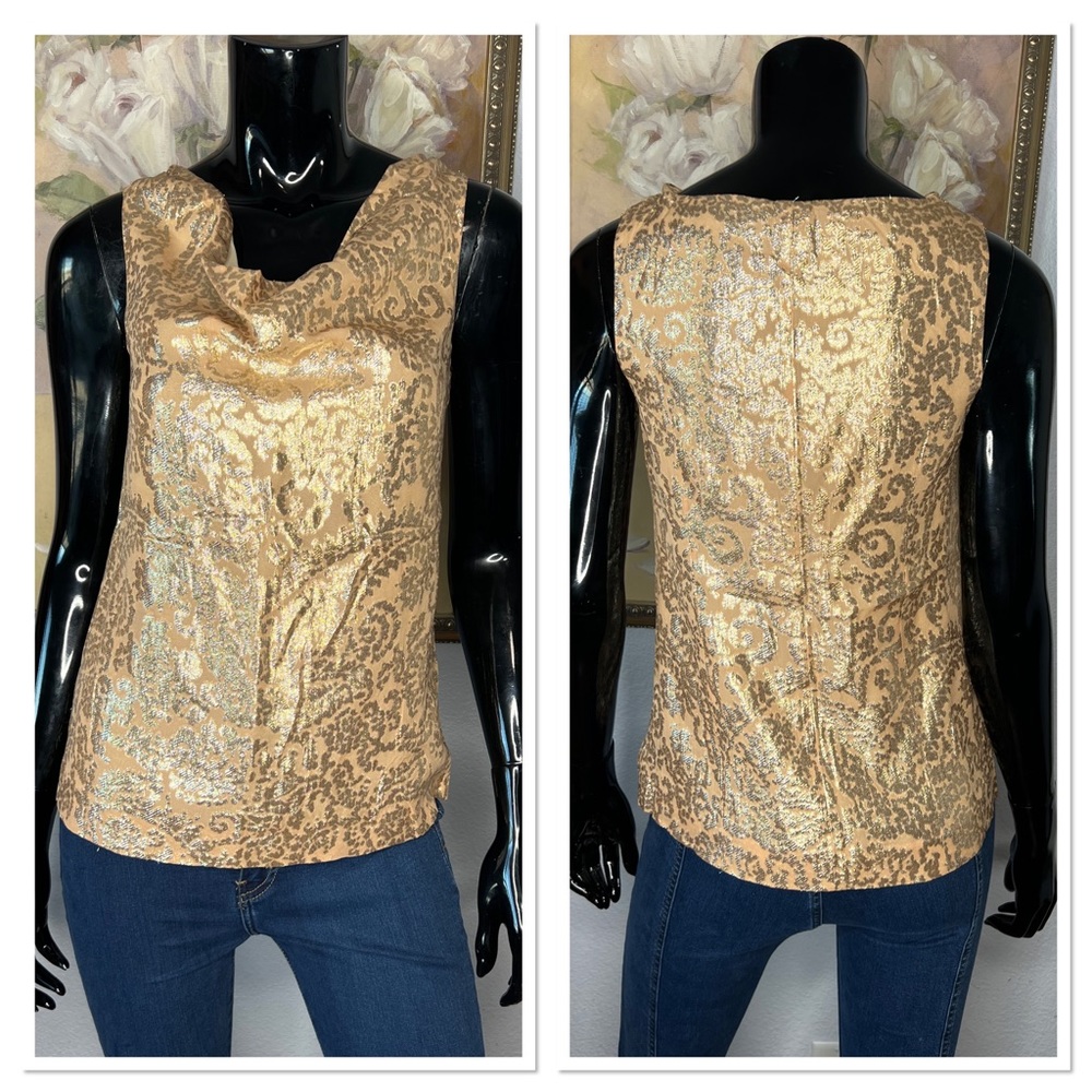 J. Crew Metallic Silk Blend Cowl-Neck Tank Top Blouse Sz 0 Gold